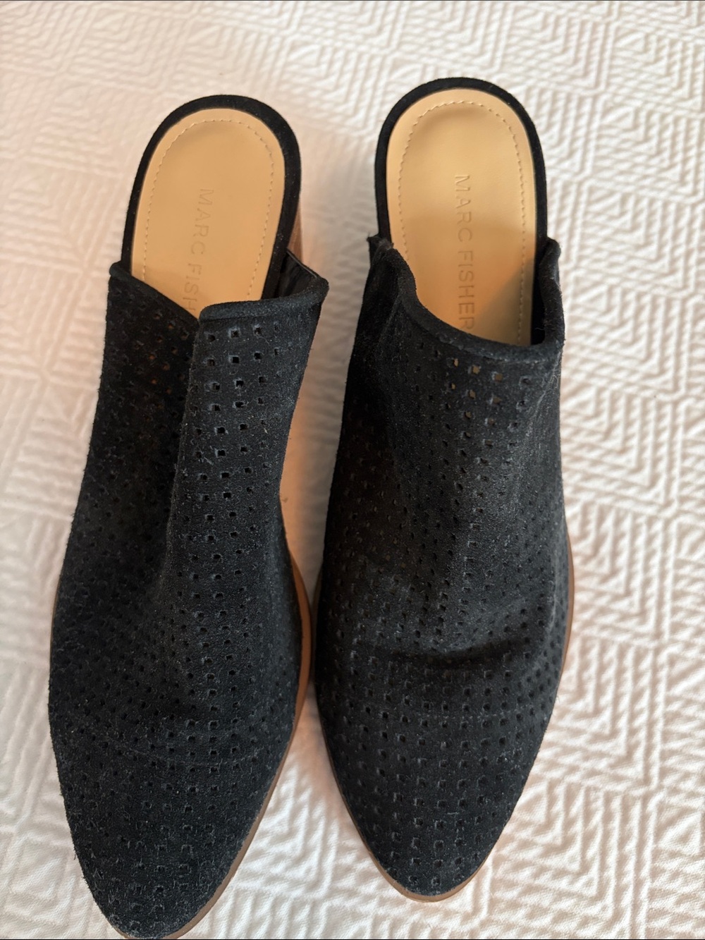 Marc Fisher Black Perforated Suede Slip-On Mule
